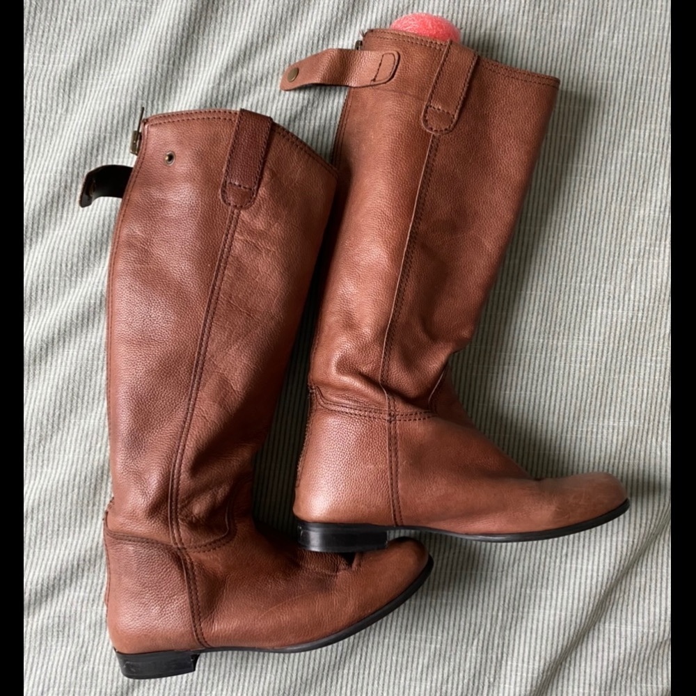 BDG Tall Brown Leather Riding Boots, Size 6